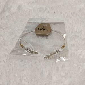 Crave Worn Silvertone Double Feather Bangle